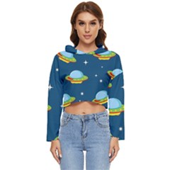 Seamless-pattern-ufo-with-star-space-galaxy-background Women s Lightweight Cropped Hoodie by Salman4z