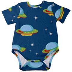 Seamless-pattern-ufo-with-star-space-galaxy-background Baby Short Sleeve Bodysuit by Salman4z