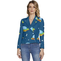 Seamless-pattern-ufo-with-star-space-galaxy-background Women s Long Sleeve Revers Collar Cropped Jacket by Salman4z