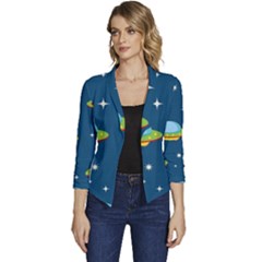 Seamless-pattern-ufo-with-star-space-galaxy-background Women s Casual 3/4 Sleeve Spring Jacket by Salman4z