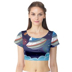 Ufo-alien-spaceship-galaxy Short Sleeve Crop Top by Salman4z