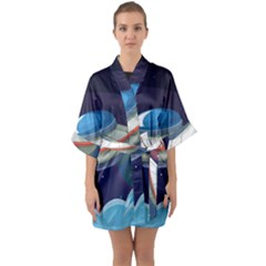 Ufo-alien-spaceship-galaxy Half Sleeve Satin Kimono  by Salman4z