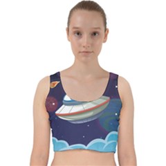 Ufo-alien-spaceship-galaxy Velvet Racer Back Crop Top by Salman4z