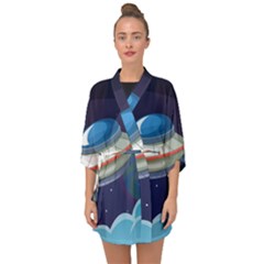 Ufo-alien-spaceship-galaxy Half Sleeve Chiffon Kimono by Salman4z