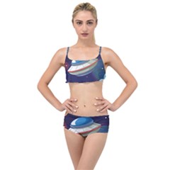 Ufo-alien-spaceship-galaxy Layered Top Bikini Set