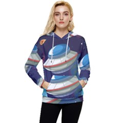 Ufo-alien-spaceship-galaxy Women s Lightweight Drawstring Hoodie by Salman4z