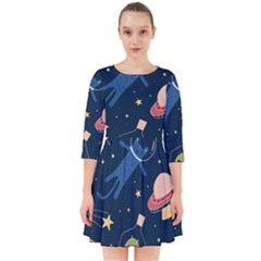 Seamless-pattern-with-funny-aliens-cat-galaxy Smock Dress by Salman4z
