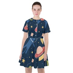 Seamless-pattern-with-funny-aliens-cat-galaxy Sailor Dress by Salman4z