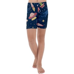 Seamless-pattern-with-funny-aliens-cat-galaxy Kids  Lightweight Velour Capri Yoga Leggings by Salman4z