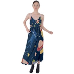 Seamless-pattern-with-funny-aliens-cat-galaxy Tie Back Maxi Dress by Salman4z