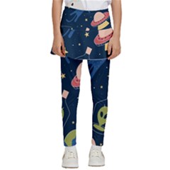 Seamless-pattern-with-funny-aliens-cat-galaxy Kids  Skirted Pants by Salman4z