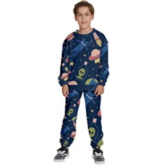 Seamless-pattern-with-funny-aliens-cat-galaxy Kids  Sweatshirt Set