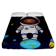 Boy-spaceman-space-rocket-ufo-planets-stars Fitted Sheet (queen Size) by Salman4z