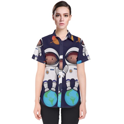 Boy-spaceman-space-rocket-ufo-planets-stars Women s Short Sleeve Shirt by Salman4z