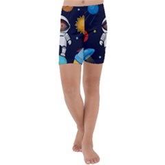 Boy-spaceman-space-rocket-ufo-planets-stars Kids  Lightweight Velour Capri Yoga Leggings by Salman4z