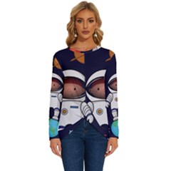 Boy-spaceman-space-rocket-ufo-planets-stars Long Sleeve Crew Neck Pullover Top by Salman4z