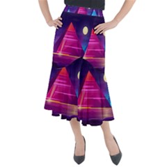 Egyptian-pyramids-night-landscape-cartoon Midi Mermaid Skirt by Salman4z