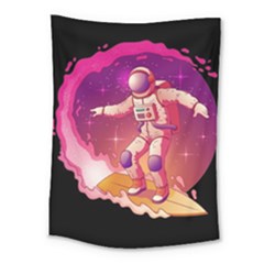 Astronaut-spacesuit-standing-surfboard-surfing-milky-way-stars Medium Tapestry by Salman4z
