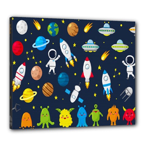 Big-set-cute-astronauts-space-planets-stars-aliens-rockets-ufo-constellations-satellite-moon-rover-v Canvas 24  X 20  (stretched) by Salman4z