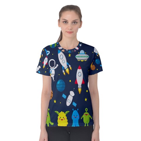 Big-set-cute-astronauts-space-planets-stars-aliens-rockets-ufo-constellations-satellite-moon-rover-v Women s Cotton Tee by Salman4z