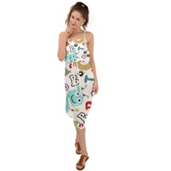 Seamless-pattern-vector-with-funny-robots-cartoon Waist Tie Cover Up Chiffon Dress by Salman4z