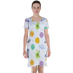 Seamless-pattern-cartoon-space-planets-isolated-white-background Short Sleeve Nightdress by Salman4z