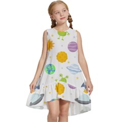 Seamless-pattern-cartoon-space-planets-isolated-white-background Kids  Frill Swing Dress by Salman4z