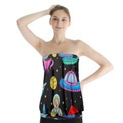 Seamless-pattern-with-space-objects-ufo-rockets-aliens-hand-drawn-elements-space Strapless Top by Salman4z