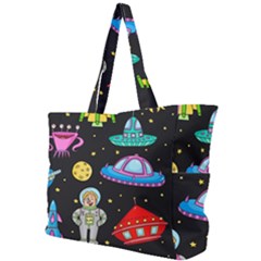 Seamless-pattern-with-space-objects-ufo-rockets-aliens-hand-drawn-elements-space Simple Shoulder Bag by Salman4z
