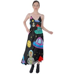 Seamless-pattern-with-space-objects-ufo-rockets-aliens-hand-drawn-elements-space Tie Back Maxi Dress by Salman4z