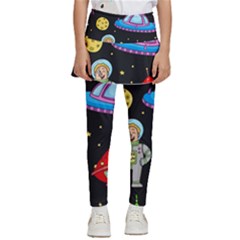 Seamless-pattern-with-space-objects-ufo-rockets-aliens-hand-drawn-elements-space Kids  Skirted Pants by Salman4z