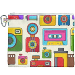Retro-cameras-audio-cassettes-hand-drawn-pop-art-style-seamless-pattern Canvas Cosmetic Bag (xxxl) by Salman4z