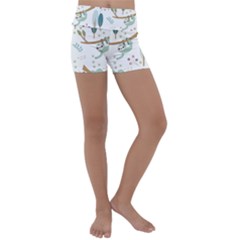 Pattern-sloth-woodland Kids  Lightweight Velour Yoga Shorts by Salman4z