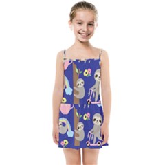 Hand-drawn-cute-sloth-pattern-background Kids  Summer Sun Dress by Salman4z