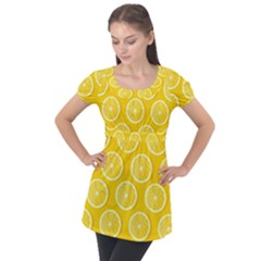 Lemon-fruits-slice-seamless-pattern Puff Sleeve Tunic Top by Salman4z