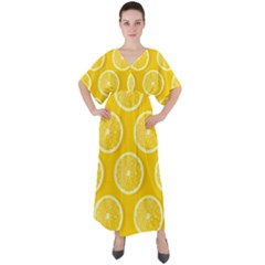 Lemon-fruits-slice-seamless-pattern V-neck Boho Style Maxi Dress by Salman4z