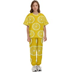 Lemon-fruits-slice-seamless-pattern Kids  Tee And Pants Sports Set by Salman4z