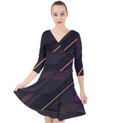 Gradient-geometric-shapes-dark-background Quarter Sleeve Front Wrap Dress by Salman4z