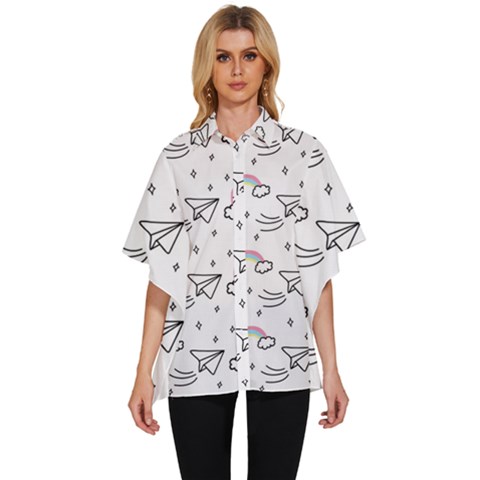 Cute-art-print-pattern Women s Batwing Button Up Shirt by Salman4z