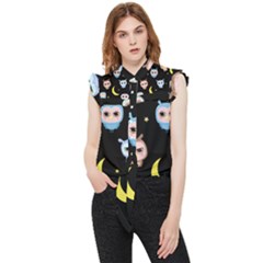 Cute-owl-doodles-with-moon-star-seamless-pattern Frill Detail Shirt by Salman4z