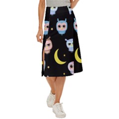 Cute-owl-doodles-with-moon-star-seamless-pattern Midi Panel Skirt by Salman4z