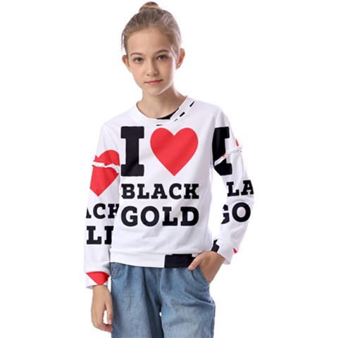 I Love Black Gold Kids  Long Sleeve Tee With Frill  by ilovewhateva