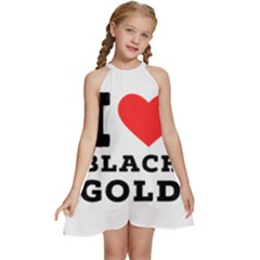 I Love Black Gold Kids  Halter Collar Waist Tie Chiffon Dress by ilovewhateva