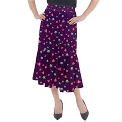 Colorful-stars-hearts-seamless-vector-pattern Midi Mermaid Skirt by Salman4z