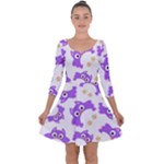 Purple-owl-pattern-background Quarter Sleeve Skater Dress