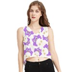 Purple-owl-pattern-background V-Neck Cropped Tank Top