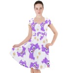 Purple-owl-pattern-background Cap Sleeve Midi Dress