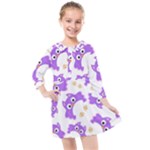 Purple-owl-pattern-background Kids  Quarter Sleeve Shirt Dress