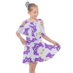 Purple-owl-pattern-background Kids  Shoulder Cutout Chiffon Dress