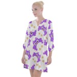 Purple-owl-pattern-background Open Neck Shift Dress